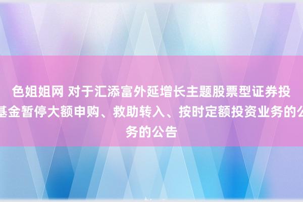 色姐姐网 对于汇添富外延增长主题股票型证券投资基金暂停大额申购、救助转入、按时定额投资业务的公告
